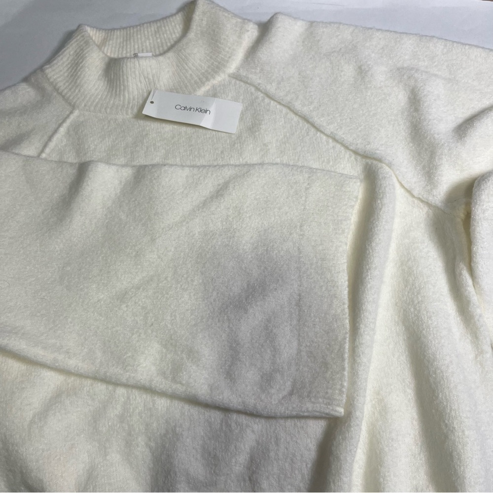 NWT Calvin Klein Ivory Mock Neck Sweater, Wide Arms, XL - Picture 2 of 7